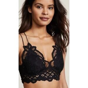 Free People FP One Adella Black Lace Bralette Strappy Back Boho Large